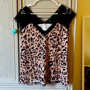 Animal print shirt with black lace